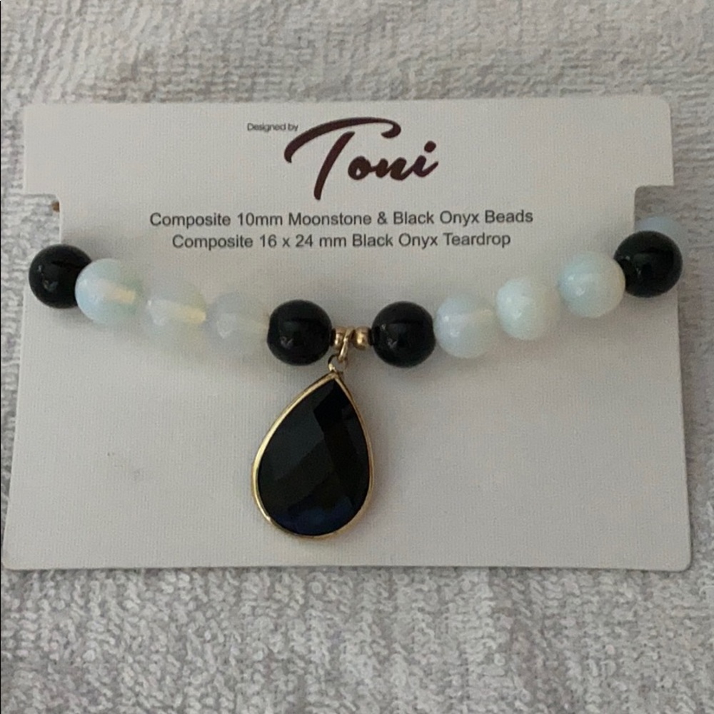 Designed by Toni moonstone and black onyx beads